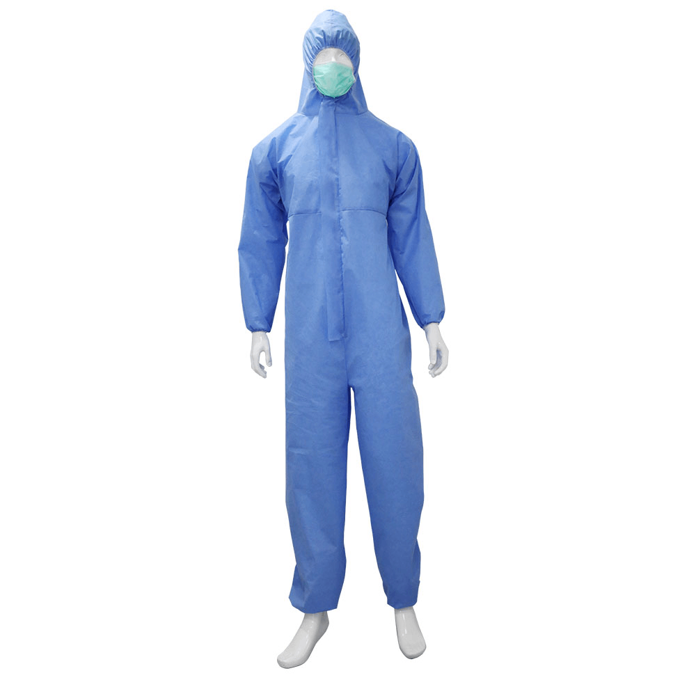 Disposable blue isolation suit